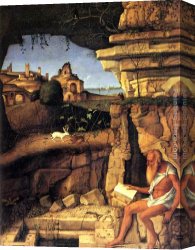Jerome Canvas Paintings - Saint Jerome Reading by Giovanni Bellini
