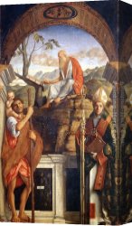 St Dominic Canvas Paintings - Sts Christopher, Jerome and Ludwig of Toulouse by Giovanni Bellini