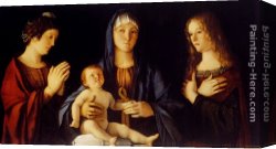 The Virgin And Child with Five Angels Canvas Paintings - Virgin And Child Between St. Catherine And St. Mary Magdalen by Giovanni Bellini