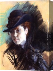 Girl with a Red Hat Canvas Paintings - Girl In A Black Hat by Giovanni Boldini