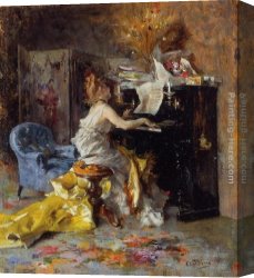 Piano Canvas Paintings - Woman at a Piano by Giovanni Boldini