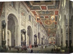 Laterano Canvas Paintings - Interior of the San Giovanni in Laterano in Rome by Giovanni Paolo Pannini