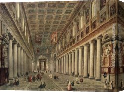 Santa Maria Della Salute Canvas Paintings - Interior of the Santa Maria Maggiore in Rome by Giovanni Paolo Pannini