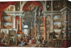Paolo Canvas Paintings - Picture Gallery with Views of Modern Rome by Giovanni Paolo Pannini