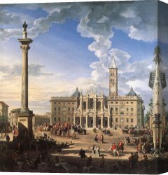 Santa Maria Della Salute Canvas Paintings - The Piazza and Church of Santa Maria Maggiore by Giovanni Paolo Pannini