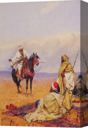 Giulio Canvas Paintings - A Horseman Stopping at a Bedouin Camp by Giulio Rosati