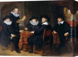 Banquet of The Officers of The St George Civic Guard Company Canvas Paintings - Four Governors of the Arquebusiers' Civic Guard by Govert Teunisz Flinck