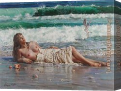 Nude Canvas Paintings - nude on the beach by Guan zeju