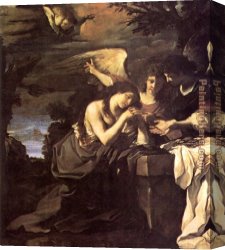 The Angel Appears to Tobias Canvas Paintings - Magdalen and Two Angels by Guercino