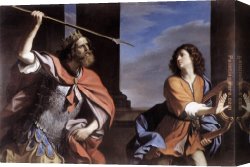 Guercino Canvas Paintings - Saul Attacking David by Guercino