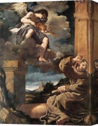 Saint Francis of Assisi Canvas Paintings - St Francis with an Angel Playing Violin by Guercino