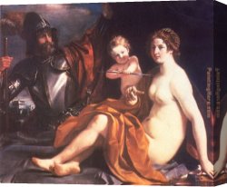 Vulcan Presenting Venus with Arms for Aeneas Canvas Paintings - Venus, Mars and Cupid by Guercino