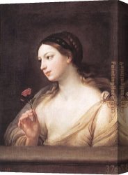 Guido Cagnacci Canvas Paintings - Girl with a Rose by Guido Reni