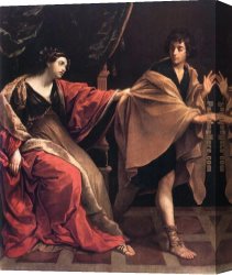 Guido Cagnacci Canvas Paintings - Joseph and Potiphars' Wife by Guido Reni