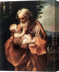 Guido Cagnacci Canvas Paintings - St Joseph with the infant Jesus by Guido Reni