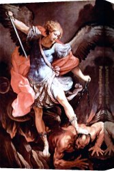Guido Cagnacci Canvas Paintings - The Archangel Michael by Guido Reni
