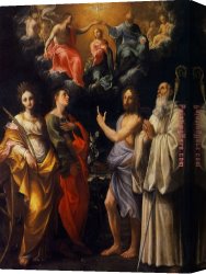 Guido Cagnacci Canvas Paintings - The Coronation of The Virgin with Four Saints by Guido Reni