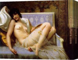 Guillaume Canvas Paintings - Jeune femme denudee sur canape by Guillaume Seignac