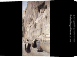 Gustav Bauernfeind Canvas Paintings - Lament of the Faithful at the Wailing Wall, Jerusalem by Gustav Bauernfeind