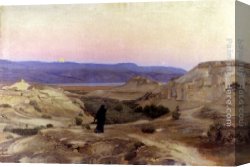 Gustav Bauernfeind Canvas Paintings - Totes Meer Mit Moabitergebirge, Abendstimmung by Gustav Bauernfeind