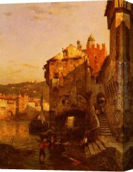 Gustav Bauernfeind Canvas Paintings - Washing Day by Gustav Bauernfeind