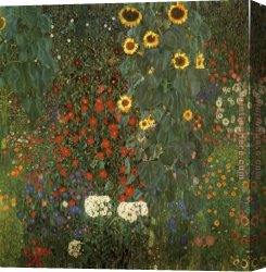 Birds And a Spaniel in a Garden Canvas Paintings - Country Garden with Sunflowers by Gustav Klimt