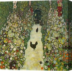 Chickens, Canvas Paintings - Garden Path with Chickens by Gustav Klimt