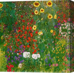 Gustav Bauernfeind Canvas Paintings - Garden with Sunflowers 1905-6 by Gustav Klimt