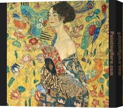 Lady Canvas Paintings - lady with fan I by Gustav Klimt