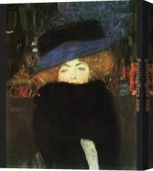 Lady Canvas Paintings - lady with hat and feather boa by Gustav Klimt