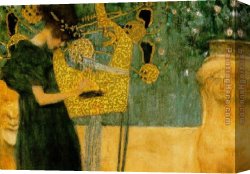 The Music Lesson Canvas Paintings - The Music (gold foil) by Gustav Klimt