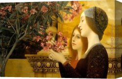 Gustav Bauernfeind Canvas Paintings - two girls with an oleander by Gustav Klimt