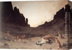 Dead Canvas Paintings - Dogs of the Douar Devouring a Dead Hourse in the Gorges of El Kantar by Gustave Achille Guillaumet