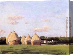 Harvest Canvas Paintings - Harvest, Landscape with Five Haystacks by Gustave Caillebotte
