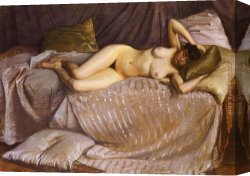 Woman with a Mirror Canvas Paintings - Naked Woman Lying on a Couch by Gustave Caillebotte