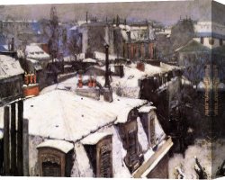 Herbert Gustave Schmalz Canvas Paintings - Rooftops Under Snow by Gustave Caillebotte