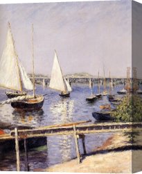 Arrival of The Boats Canvas Paintings - Sailing Boats at Argenteuil by Gustave Caillebotte
