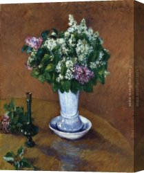 Stephen Shortridge Lilacs Canvas Paintings - Still Life with a Vase of Lilacs by Gustave Caillebotte