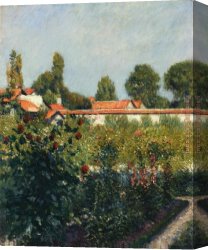 Petit Canvas Paintings - The Garden of Petit Gennevillers, the Pink Roofs by Gustave Caillebotte