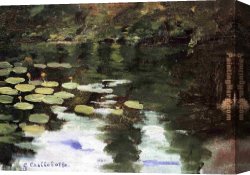 Pond Canvas Paintings - Yerres, on the Pond, Water Lilies by Gustave Caillebotte