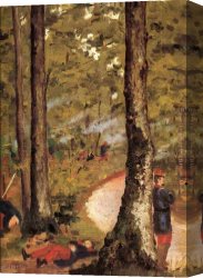 A Rank Soldier of The 7th Hussar Regiment Canvas Paintings - Yerres, Soldiers in the Woods by Gustave Caillebotte