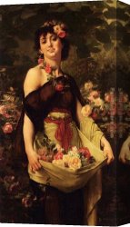 Waterhouse Gather Flower Girls Canvas Paintings - The Flower Girl by Gustave Clarence Rodolphe Boulanger