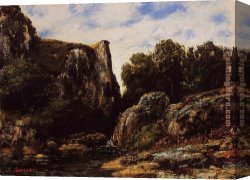 Waterfall Canvas Paintings - A Waterfall in the Jura by Gustave Courbet