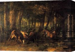 Battle Canvas Paintings - Battle of the Stags by Gustave Courbet