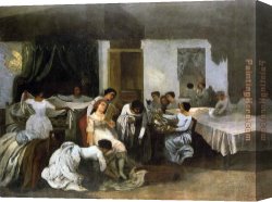 Gustave Courbet Canvas Paintings - Dressing the Dead Girl by Gustave Courbet