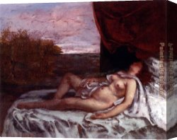 La Belle Endormie Canvas Paintings - Femme Nue Endormie by Gustave Courbet