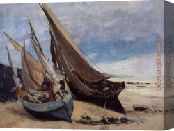 Fishing Boats at Dusk Canvas Paintings - Fishing Boats on the Deauville Beach by Gustave Courbet