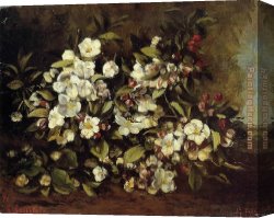 Apple Canvas Paintings - Flowering Apple Tree Branch by Gustave Courbet