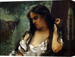 A Gypsy Canvas Paintings - Gypsy in Reflection by Gustave Courbet