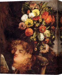 Head Canvas Paintings - Head of A Woman With Flowers by Gustave Courbet